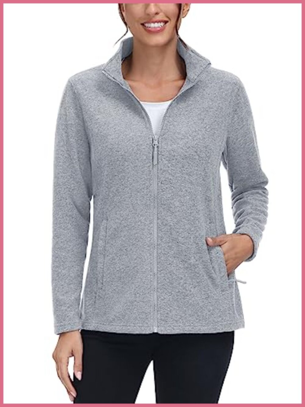 Fleece Zip Up Jacket Light Warm Sweater with Pockets Stand Collar Long Sleeve